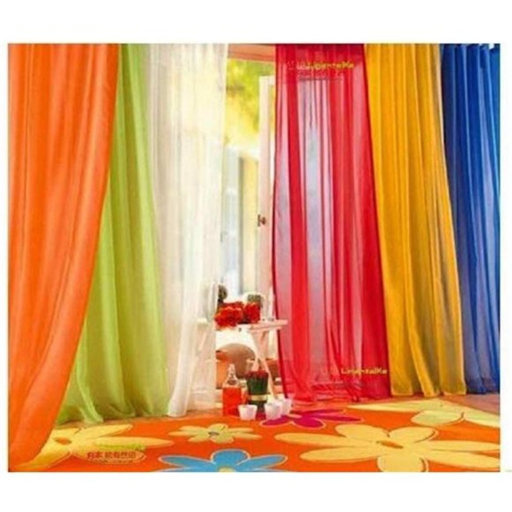 6 Piece Rainbow Sheer Window Panel Colorful Backdrop Bright Curtains Set